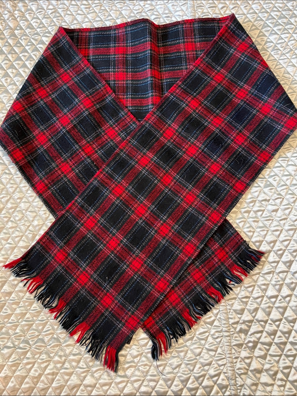 Vintage Tartan Red & Black Plaid Scarf - brand unknown